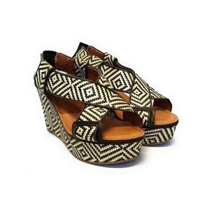 Lucky Brand‎ Koko Black Woven Aztec Print Platform Wedge Sandals Size 7.5 M